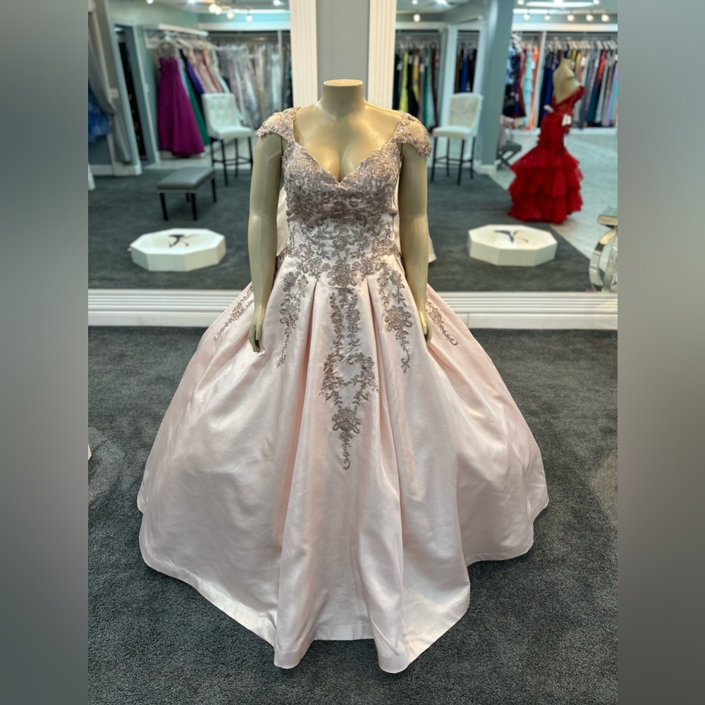 Size 20. blush color sweetheart neckline ballgown. corset back. embellished lace